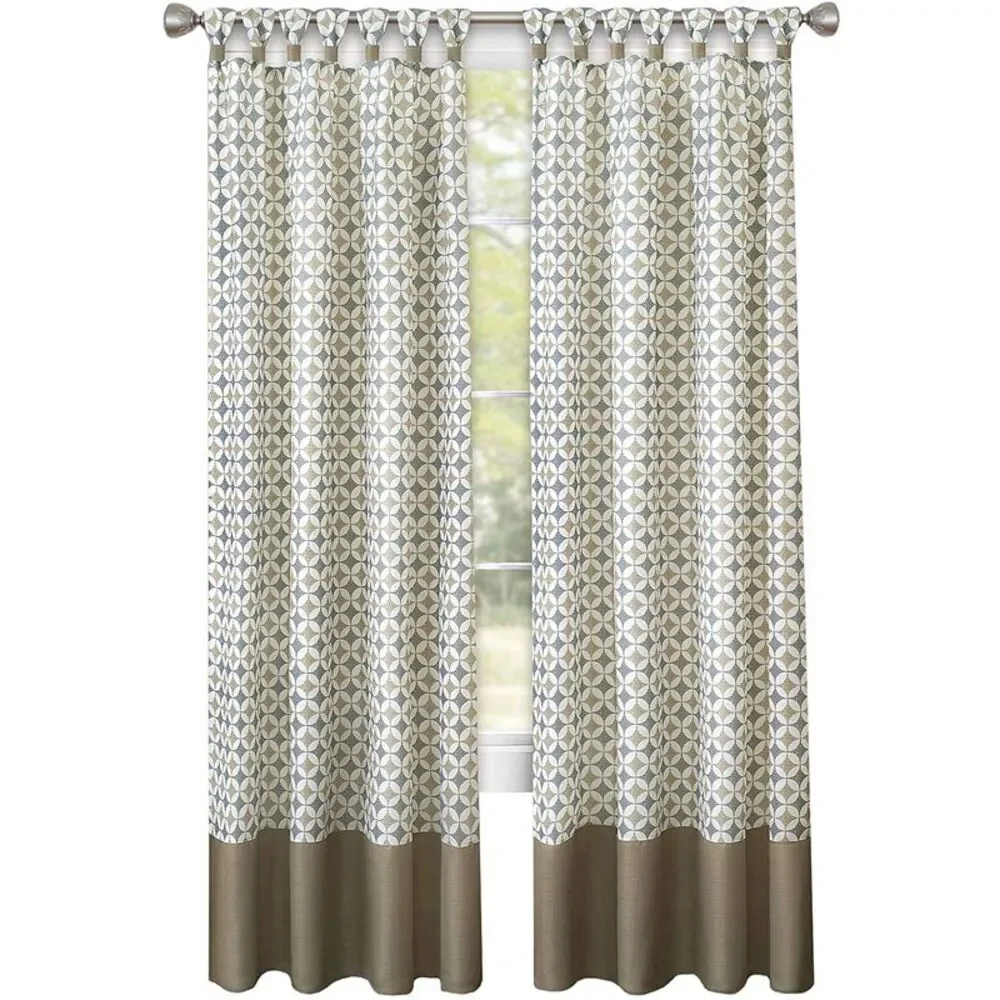 Window Curtain Panel Drapes with Double Layer Plaid Gingham Design, Cuff Tab Top